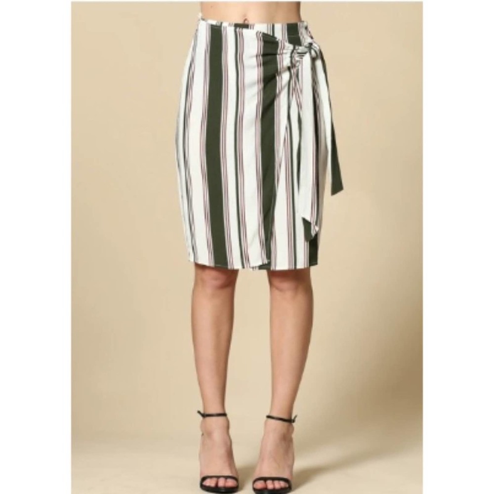 Striped Faux Wrap Skirt